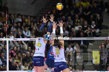 2024-04-24 - Zhu Ting and Sara Alberti ( Savino Del Bene Scandicci ) competed against Prosecco Doc Imoco Conegliano in the Volleyball - Superleague Serie A - Final Playoff 2023/2024 3° Game at PalaVerde in Villorba Treviso, Italy on April 24, 2024. - PLAYOFF - FINAL - PROSECCO DOC IMOCO CONEGLIANO VS SAVINO DEL BENE SCANDICCI - SERIE A1 WOMEN - VOLLEYBALL
