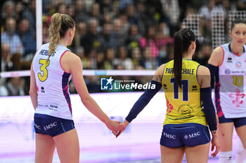 24/04/2024 - Britt Herbots and Beatrice Parrocchiale ( Savino Del Bene Scandicci ) competed against Prosecco Doc Imoco Conegliano in the Volleyball - Superleague Serie A - Final Playoff 2023/2024 3° Game at PalaVerde in Villorba Treviso, Italy on April 24, 2024. - PLAYOFF - FINAL - PROSECCO DOC IMOCO CONEGLIANO VS SAVINO DEL BENE SCANDICCI - SERIE A1 FEMMINILE - VOLLEY