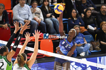 2024-10-06 - Adhuoljok John Majak Malual (Il Bisonte Firenze) spike against the block with Cambi and Lee - IL BISONTE FIRENZE VS MEGABOX OND. SAVIO VALLEFOGLIA - SERIE A1 WOMEN - VOLLEYBALL