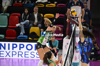 2024-10-06 - Gaia Giovannini (Megabox Ond. Savio Vallefoglia) spike against the block of Il Bisonte Firenze - IL BISONTE FIRENZE VS MEGABOX OND. SAVIO VALLEFOGLIA - SERIE A1 WOMEN - VOLLEYBALL