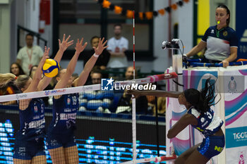 2024-10-30 - Monster block of Laura Heyrman (Numia VeroVolley Milano) during Volley Italian Championship Serie A Women 2024/25 match between Numia VeroVolley Milano and Il Bisonte Firenze at Opiquad Arena Monza, Italy on October 30, 2024 - VERO VOLLEY MILANO VS IL BISONTE FIRENZE - SERIE A1 WOMEN - VOLLEYBALL