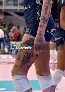 2024-11-10 - Martha Anthouli Reale Mutua Fenera Chieri'76 - particular tattoos during serie A1 Volley Women 2024/25 match between Reale Mutua Fenera Chieri 76 vs Prosecco Doc Imoco Conegliano at Pala Fenera Chieri on November 10, 2024 in Chieri, Italy - ph Giuliano Marchisciano - REALE MUTUA FENERA CHIERI '76 VS PROSECCO DOC IMOCO CONEGLIANO - SERIE A1 WOMEN - VOLLEYBALL