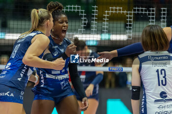 2024-10-16 - Exultation of Myriam Sylla (Numia VeroVolley Milano) during Volley Italian Championship Serie A Women 2024/25 between Numia VeroVolley Milano and Reale Mutua Fenera Chieri at Opiquad Arena, Monza, Italy on October 16, 2024 - VERO VOLLEY MILANO VS REALE MUTUA FENERA CHIERI '76 - SERIE A1 WOMEN - VOLLEYBALL