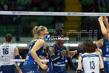 2024-10-16 - Exultation of Myriam Sylla (Numia VeroVolley Milano) and teammates during Volley Italian Championship Serie A Women 2024/25 between Numia VeroVolley Milano and Reale Mutua Fenera Chieri at Opiquad Arena, Monza, Italy on October 16, 2024
 - VERO VOLLEY MILANO VS REALE MUTUA FENERA CHIERI '76 - SERIE A1 WOMEN - VOLLEYBALL