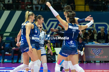 2024-10-16 - Exultation of Helena Cazaute (Numia VeroVolley Milano) during Volley Italian Championship Serie A Women 2024/25 between Numia VeroVolley Milano and Reale Mutua Fenera Chieri at Opiquad Arena, Monza, Italy on October 16, 2024 - VERO VOLLEY MILANO VS REALE MUTUA FENERA CHIERI '76 - SERIE A1 WOMEN - VOLLEYBALL