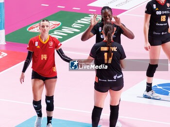 30/10/2024 - Giorgia Zannoni of Roma Volley Club, Sladjana Mirkovic of Roma Volley Club, Aana Enioola Adelusi of Roma Volley Club during the 5th round of the Serie A1 Women's Volleyball Championship between Roma Volley Club and Volley Bergamo on oct 30, 2024 at the Palazzetto dello Sport in Rome. - ROMA VOLLEY VS VOLLEY BERGAMO 1991 - SERIE A1 FEMMINILE - VOLLEY