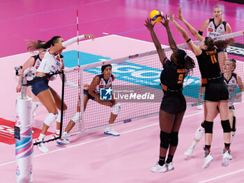 30/10/2024 - Vittoria Piani of Volley Bergamo, Ailama Cese Montalvo of Volley Bergamo, Aana Enioola Adelusi of Roma Volley Club, Marie Scholzel of Roma Volley Club during the 5th round of the Serie A1 Women's Volleyball Championship between Roma Volley Club and Volley Bergamo on oct 30, 2024 at the Palazzetto dello Sport in Rome. - ROMA VOLLEY VS VOLLEY BERGAMO 1991 - SERIE A1 FEMMINILE - VOLLEY