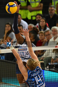 2024-09-28 - Myriam Sylla of Vero Volley Milano in action during the Supercoppa Fineco Lega Volley Femminile between Prosecco Doc Imoco Conegliano Vs Vero Volley Milano at Palazzo dello Sport on September 28, 2024 in Rome, Italy. - PROSECCO DOC IMOCO CONEGLIANO VS VERO VOLLEY MILANO - WOMEN SUPERCOPPA - VOLLEYBALL