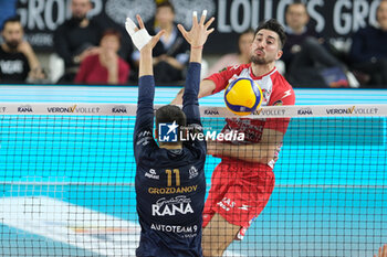 2024-02-14 - Attack of Edoardo Caneschi of Gas Sales Bluenergy Piacenza during the match between Rana Verona and Gas Sales Bluenergy Piacenza, regular season of the SuperLega Italian Volleyball Championship 2023/2024, at Pala AGSM-AIM in Verona, Italy on February 14, 2024. - RANA VERONA VS GAS SALES BLUENERGY PIACENZA - SUPERLEAGUE SERIE A - VOLLEYBALL