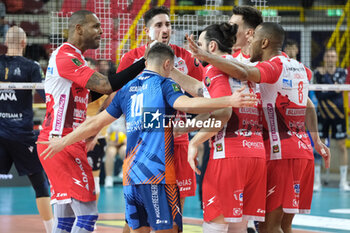 2024-02-14 - Gas Sales Bluenergy Piacenza celebrates after scores a point during the match between Rana Verona and Gas Sales Bluenergy Piacenza, regular season of the SuperLega Italian Volleyball Championship 2023/2024, at Pala AGSM-AIM in Verona, Italy on February 14, 2024. - RANA VERONA VS GAS SALES BLUENERGY PIACENZA - SUPERLEAGUE SERIE A - VOLLEYBALL