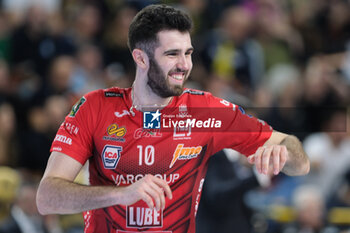 2024-03-03 - Adis Lugumdzija of Cucine Lube Civitanova celebrates after scores a point during the match between Rana Verona and Cucine Lube Civitanova, regular season of the SuperLega Italian Volleyball Championship 2023/2024, at Pala AGSM-AIM in Verona, Italy on March 3, 2024. - RANA VERONA VS CUCINE LUBE CIVITANOVA - SUPERLEAGUE SERIE A - VOLLEYBALL