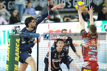 2024-03-10 - Attack of Amin Esmaeilnezhad of Rana Verona during the match between Rana Verona and SIR Susa Vim Perugia, second match of Quarterfinals Playoff series of the SuperLega Italian Volleyball Championship 2023/2024, at Pala AGSM-AIM in Verona, Italy on March 10, 2024. - PLAYOFF - RANA VERONA VS SIR SUSA VIM PERUGIA - SUPERLEAGUE SERIE A - VOLLEYBALL