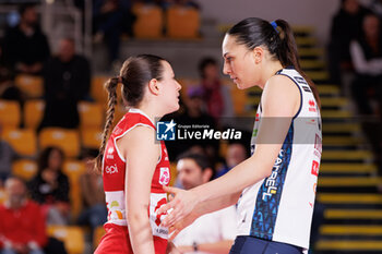 2024-03-10 - Alessandra Mistretta and Gaia Guiducci of ITAS Trentino during the 24th round of the Serie A1 Women's Volleyball Championship between Roma Aeroitalia SMI Roma Volley and ITAS Trentino on 10 march 2024 at the Palazzetto dello Sport in Rome - VOLLEY SERIE A1 - AEROITALIA SMI ROMA VOLLEY VS. ITAS TRENTINO - SUPERLEAGUE SERIE A - VOLLEYBALL