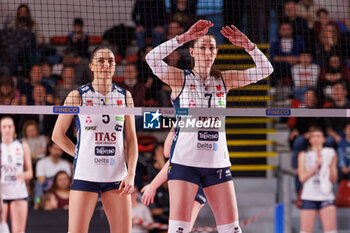 2024-03-10 - Francesca Michieletto and Rossella Olivotto of ITAS Trentino during the 24th round of the Serie A1 Women's Volleyball Championship between Roma Aeroitalia SMI Roma Volley and ITAS Trentino on 10 march 2024 at the Palazzetto dello Sport in Rome - VOLLEY SERIE A1 - AEROITALIA SMI ROMA VOLLEY VS. ITAS TRENTINO - SUPERLEAGUE SERIE A - VOLLEYBALL