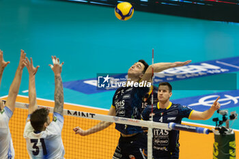 2024-04-03 - Alessandro Michieletto (Trentino Volley) during the Playoff Semifinal game2 Serie A1 Men's Volleyball Championship between Mint Vero Volley Monza vs Itas Trentino at Opiquad Arena, Monza, Italy on April 3, 2023 - PLAYOFF - MINT VERO VOLLEY MONZA VS ITAS TRENTINO - SUPERLEAGUE SERIE A - VOLLEYBALL