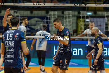 2024-04-03 - Exultation of Marko Podrascanin (Trentino Volley) during the Playoff Semifinal game2 Serie A1 Men's Volleyball Championship between Mint Vero Volley Monza vs Itas Trentino at Opiquad Arena, Monza, Italy on April 3, 2023 - PLAYOFF - MINT VERO VOLLEY MONZA VS ITAS TRENTINO - SUPERLEAGUE SERIE A - VOLLEYBALL
