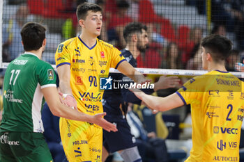 2024-04-13 - Tommaso Rinaldi of Valsa Group Modena celebrates after scores a point during the match between Rana Verona and Valsa Group Modena, qualifications pool of playoff Challenge Cup of Superlega Italian Volleball Championship 2023/2024 at Pala AGSM-AIM on April 13, 2024, Verona, Italy. - PLAYOFF 5° POSTO - RANA VERONA VS VALSA GROUP MODENA - SUPERLEAGUE SERIE A - VOLLEYBALL