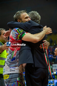2024-04-28 - Happiness of Massimo Colaci (Sir Safety Perugia) and Head Coach Angelo Lorenzetti (Sir Safety Perugia) during Final SuperLega Italian Volleyball Championship between Mint Vero Volley Monza vs Sir Safety Susa Perugia at Opiquad Arena, Monza, Italy on April 28, 2024
 - PLAYOFF - FINAL - MINT VERO VOLLEY MONZA VS SIR SUSA VIM PERUGIA - SUPERLEAGUE SERIE A - VOLLEYBALL