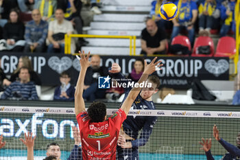 2024-04-27 - Lorenzo Cortesia of Rana Verona in action during the match between Rana Verona and Cucine Lube Civitanova, final match of playoff Challenge Cup of Superlega Italian Volleball Championship 2023/2024 at Pala AGSM-AIM on April 27, 2024, Verona, Italy. - PLAYOFF 5 POSTO - FINALS - RANA VERONA VS CUCINE LUBE CIVITANOVA - SUPERLEAGUE SERIE A - VOLLEYBALL