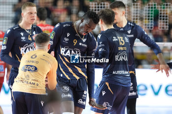 27/04/2024 - Exultation of Noumory Keita of Rana Verona during the match between Rana Verona and Cucine Lube Civitanova, final match of playoff Challenge Cup of Superlega Italian Volleball Championship 2023/2024 at Pala AGSM-AIM on April 27, 2024, Verona, Italy. - PLAYOFF 5 POSTO - FINALS - RANA VERONA VS CUCINE LUBE CIVITANOVA - SUPERLEGA SERIE A - VOLLEY