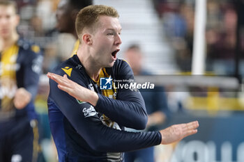 02/11/2024 - Rok Mozic of Rana Verona celebrates after scores a point during the match between Rana Verona and Valsa Group Modena, regular season of the SuperLega Italian Volleyball Championship 2024/2025, at Pala AGSM-AIM in Verona, Italy on November 2, 2024. - RANA VERONA VS VALSA GROUP MODENA - SUPERLEGA SERIE A - VOLLEY