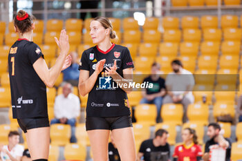 2024-10-09 - Gabriela Orvosova of Roma Volley Club and Amelie Rotar of Roma Volley Club during the CEV Volleyball Challenge Cup 2025 between Roma Volley Club and OK Kelteks on 9 oct 2024 at the Palazzetto dello Sport in Rome. - CEV VOLLEYBALL CHALLENGE CUP 2025 - CHALLENGE CUP MEN - VOLLEYBALL