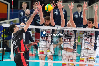 2024-01-17 - Block of ITAS Trentino with Kamil Rychlicki of ITAS Trentino Volley, Marko Podrascanin of ITAS Trentino Volley and Alessandro Michieletto of ITAS Trentino Volley during the match between ITAS Trentino Volley and Asseco Resovia Rzeszow, valid for Pool B of CEV Men Volley Champions League 2023/2024 at Il T Quotidiano Arena on January 17, 2023, Trento, Italy. - ITAS TRENTINO VS ASSECO RESOVIA RZESZOW - CHAMPIONS LEAGUE MEN - VOLLEYBALL