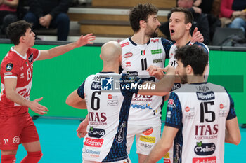 2024-01-17 - ITAS Trentino celebrates after scores a point during the match between ITAS Trentino Volley and Asseco Resovia Rzeszow, valid for Pool B of CEV Men Volley Champions League 2023/2024 at Il T Quotidiano Arena on January 17, 2023, Trento, Italy. - ITAS TRENTINO VS ASSECO RESOVIA RZESZOW - CHAMPIONS LEAGUE MEN - VOLLEYBALL