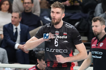 2024-01-17 - Karol Klos of Asseco Resovia Rzeszow celebrates after scores a point during the match between ITAS Trentino Volley and Asseco Resovia Rzeszow, valid for Pool B of CEV Men Volley Champions League 2023/2024 at Il T Quotidiano Arena on January 17, 2023, Trento, Italy. - ITAS TRENTINO VS ASSECO RESOVIA RZESZOW - CHAMPIONS LEAGUE MEN - VOLLEYBALL