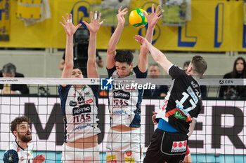 2024-02-29 - Block of Alessandro Michieletto of ITAS Trentino Volley during the match between ITAS Trentino Volley and Berlin Recycling Volleys, quarter of finals of CEV Men Volley Champions League 2023/2024 at Il T Quotidiano Arena on February 29, 2024, Trento, Italy. - QUARTER OF FINALS - ITAS TRENTINO VS BERLIN RECYCLING VOLLEYS - CHAMPIONS LEAGUE MEN - VOLLEYBALL