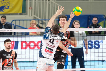 2024-02-29 - Spike of Tobias Krick of Berlin Recycling Volleys during the match between ITAS Trentino Volley and Berlin Recycling Volleys, quarter of finals of CEV Men Volley Champions League 2023/2024 at Il T Quotidiano Arena on February 29, 2024, Trento, Italy. - QUARTER OF FINALS - ITAS TRENTINO VS BERLIN RECYCLING VOLLEYS - CHAMPIONS LEAGUE MEN - VOLLEYBALL