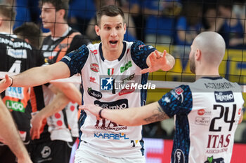 2024-02-29 - Jan Kozamernik of ITAS Trentino Volley celebrates after scores a point during the match between ITAS Trentino Volley and Berlin Recycling Volleys, quarter of finals of CEV Men Volley Champions League 2023/2024 at Il T Quotidiano Arena on February 29, 2024, Trento, Italy. - QUARTER OF FINALS - ITAS TRENTINO VS BERLIN RECYCLING VOLLEYS - CHAMPIONS LEAGUE MEN - VOLLEYBALL