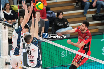 2024-03-13 - Attack of Adis Lugumdzija of Cucine Lube Civitanova during the match between ITAS Trentino Volley and Cucine Lube Civitanova, semifinals of CEV Men Volley Champions League 2023/2024 at Il T Quotidiano Arena on March 13, 2024, Trento, Italy. - SEMILFINALS - ITAS TRENTINO VS CUCINE LUBE CIVITANOVA - CHAMPIONS LEAGUE MEN - VOLLEYBALL