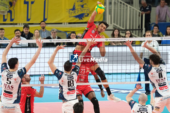 2024-03-13 - Attack of Barthelemy Chinenyeze of Cucine Lube Civitanova during the match between ITAS Trentino Volley and Cucine Lube Civitanova, semifinals of CEV Men Volley Champions League 2023/2024 at Il T Quotidiano Arena on March 13, 2024, Trento, Italy. - SEMILFINALS - ITAS TRENTINO VS CUCINE LUBE CIVITANOVA - CHAMPIONS LEAGUE MEN - VOLLEYBALL