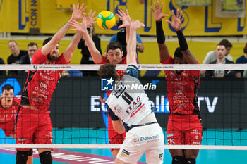 2024-03-13 - Block of Simone Anzani of Cucine Lube Civitanova and Adis Lugumdzija of Cucine Lube Civitanova during the match between ITAS Trentino Volley and Cucine Lube Civitanova, semifinals of CEV Men Volley Champions League 2023/2024 at Il T Quotidiano Arena on March 13, 2024, Trento, Italy. - SEMILFINALS - ITAS TRENTINO VS CUCINE LUBE CIVITANOVA - CHAMPIONS LEAGUE MEN - VOLLEYBALL