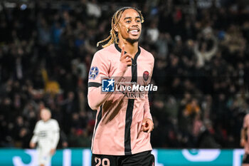 2025-09-27 - Bradley BARCOLA of PSG celebrates his goal during the French championship Ligue 1 football match between Paris Saint-Germain and Stade Rennais (Rennes) on September 27, 2024 at Parc des Princes stadium in Paris, France - FOOTBALL - FRENCH CHAMP - PARIS SG V RENNES - FRENCH LIGUE 1 - SOCCER