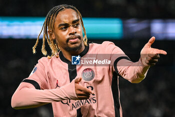 2025-09-27 - Bradley BARCOLA of PSG celebrates his goal during the French championship Ligue 1 football match between Paris Saint-Germain and Stade Rennais (Rennes) on September 27, 2024 at Parc des Princes stadium in Paris, France - FOOTBALL - FRENCH CHAMP - PARIS SG V RENNES - FRENCH LIGUE 1 - SOCCER