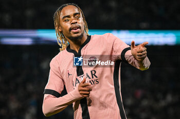 2025-09-27 - Bradley BARCOLA of PSG celebrates his goal during the French championship Ligue 1 football match between Paris Saint-Germain and Stade Rennais (Rennes) on September 27, 2024 at Parc des Princes stadium in Paris, France - FOOTBALL - FRENCH CHAMP - PARIS SG V RENNES - FRENCH LIGUE 1 - SOCCER