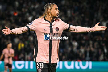 2025-09-27 - Bradley BARCOLA of PSG celebrates his goal during the French championship Ligue 1 football match between Paris Saint-Germain and Stade Rennais (Rennes) on September 27, 2024 at Parc des Princes stadium in Paris, France - FOOTBALL - FRENCH CHAMP - PARIS SG V RENNES - FRENCH LIGUE 1 - SOCCER