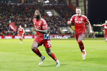 2025-02-26 - Shayden Morris (20) of Aberdeen scores a goal 2-1 and celebrates during the Scottish championship Premiership football match between Aberdeen and Rangers on 30 October 2024 at Pittodrie Stadium in Aberdeen, Scotland - FOOTBALL - SCOTTISH CHAMP - ABERDEEN V RANGERS - SCOTTISH PREMIERSHIP - SOCCER