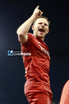 2025-02-26 - Nicky Devlin (2) of Aberdeen scores a goal 1-0 and celebrates during the Scottish championship Premiership football match between Aberdeen and Rangers on 30 October 2024 at Pittodrie Stadium in Aberdeen, Scotland - FOOTBALL - SCOTTISH CHAMP - ABERDEEN V RANGERS - SCOTTISH PREMIERSHIP - SOCCER