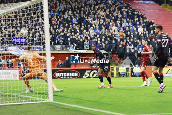 2025-02-26 - Nicky Devlin (2) of Aberdeen scores a goal 1-0 during the Scottish championship Premiership football match between Aberdeen and Rangers on 30 October 2024 at Pittodrie Stadium in Aberdeen, Scotland - FOOTBALL - SCOTTISH CHAMP - ABERDEEN V RANGERS - SCOTTISH PREMIERSHIP - SOCCER