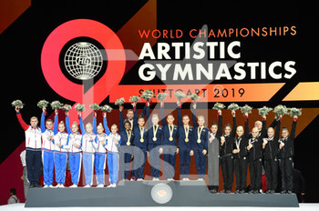2019-10-04 - Teams podium women: first place fot USA, second place for RUSSIA, third place for ITALY - GINNASTICA ARTISTICA - MONDIALI DI STOCCARDA - GYMNASTICS - OTHER SPORTS