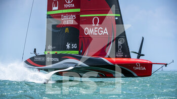 2020-12-16 - Emirates Team New Zealand Te Rehutai helmed by Peter Burling before racing during the Prada America's Cup World Series Auckland Race Day Two, on december 1 2020, Auckland, New Zealand. Photo: Chris Cameron / DPPI - PRADA AMERICA'S CUP WORLD SERIES 2020 & PRADA CHRISTMAS RACE 2020 - SAILING - OTHER SPORTS