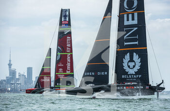 2020-12-16 - INEOS Team UK Britannia and Emirates Team New Zealand before their first race of the day during the Prada America's Cup World Series Auckland Race Day Two, on december 1 2020, Auckland, New Zealand. Photo: Chris Cameron / DPPI - PRADA AMERICA'S CUP WORLD SERIES 2020 & PRADA CHRISTMAS RACE 2020 - SAILING - OTHER SPORTS