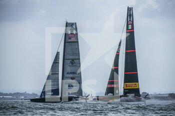 2020-12-16 - Luna Rossa Prada Pirelli in pre race manouvers with American Magic for their second match of the day during the Prada America's Cup World Series Auckland Race Day Two, on december 1 2020, Auckland, New Zealand. Photo: Chris Cameron / DPPI - PRADA AMERICA'S CUP WORLD SERIES 2020 & PRADA CHRISTMAS RACE 2020 - SAILING - OTHER SPORTS