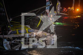 2021-01-27 - Charlie Dalin (fra) sailing on the Imoca Apivia during the arrival of the 2020-2021 VendÃ©e Globe, 9th edition of the solo non-stop round the world yacht race, on January 27th 2021 in Les Sables-d'Olonne, France - Photo Christophe Favreau / DPPI - ARRIVAL OF THE 2020-2021 VENDéE GLOBE, 9TH EDITION OF THE SOLO NON-STOP ROUND THE WORLD YACHT RACE - SAILING - OTHER SPORTS