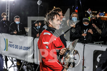 2021-01-27 - Yannick Bestaven (fra) winner sailing on the Imoca Maître Coq IV during the arrival of the 2020-2021 Vendée Globe 80 days, 03 heures, 44 minutes et 46 secondes, 9th edition of the solo non-stop round the world yacht race, on January 27th 2021 in Les Sables-d'Olonne, France - Photo Pierre Bouras / DPPI - ARRIVAL OF THE 2020-2021 VENDéE GLOBE, 9TH EDITION OF THE SOLO NON-STOP ROUND THE WORLD YACHT RACE - SAILING - OTHER SPORTS