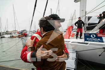 2021-01-27 - Boris Herrmann (ger),4th, sailing on the Imoca SeaExplorer - Yacht Club de Monaco celebrates with Louis Burton during the arrival of the 2020-2021 VendÃ©e Globe after 80 days, 14 hours, 59 minutes and 45 seconde, 9th edition of the solo non-stop round the world yacht race, on January 27th 2021 in Les Sables-d'Olonne, France - Photo Martin KeruzorÃ© / DPPI - ARRIVAL OF THE 2020-2021 VENDéE GLOBE, 9TH EDITION OF THE SOLO NON-STOP ROUND THE WORLD YACHT RACE - SAILING - OTHER SPORTS