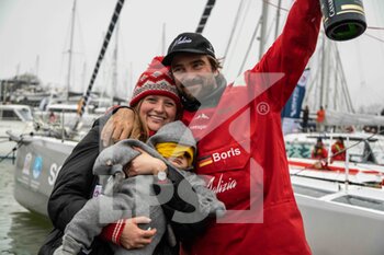 2021-01-27 - Boris Herrmann (ger),4th, sailing on the Imoca SeaExplorer - Yacht Club de Monaco with his wife Birte and his kid during the arrival of the 2020-2021 VendÃ©e Globe after 80 days, 14 hours, 59 minutes and 45 seconde, 9th edition of the solo non-stop round the world yacht race, on January 27th 2021 in Les Sables-d'Olonne, France - Photo Martin KeruzorÃ© / DPPI - ARRIVAL OF THE 2020-2021 VENDéE GLOBE, 9TH EDITION OF THE SOLO NON-STOP ROUND THE WORLD YACHT RACE - SAILING - OTHER SPORTS